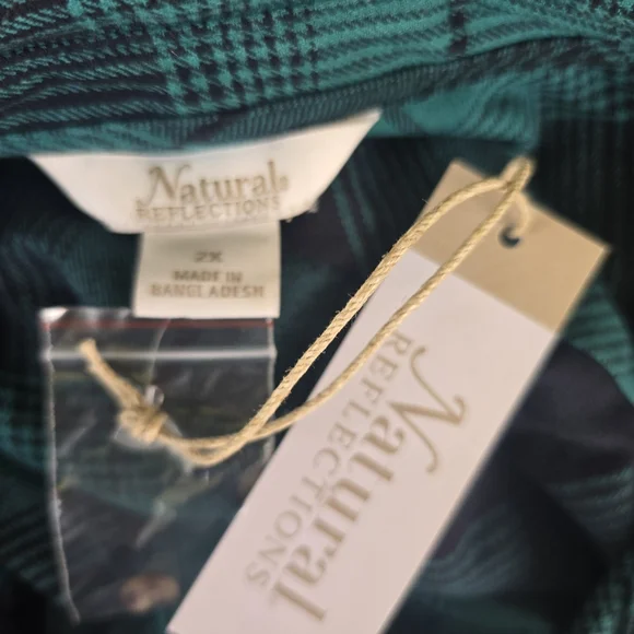 Natural Reflections Teal and Black Checkered Plaid Shirt Size 2X NWT - Picture 2 of 4